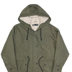 ZARA Womens Green Polyester Parka Jacket S Woven Zip Hooded Casual