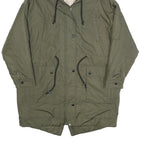 ZARA Womens Green Polyester Parka Jacket S Woven Zip Hooded Casual