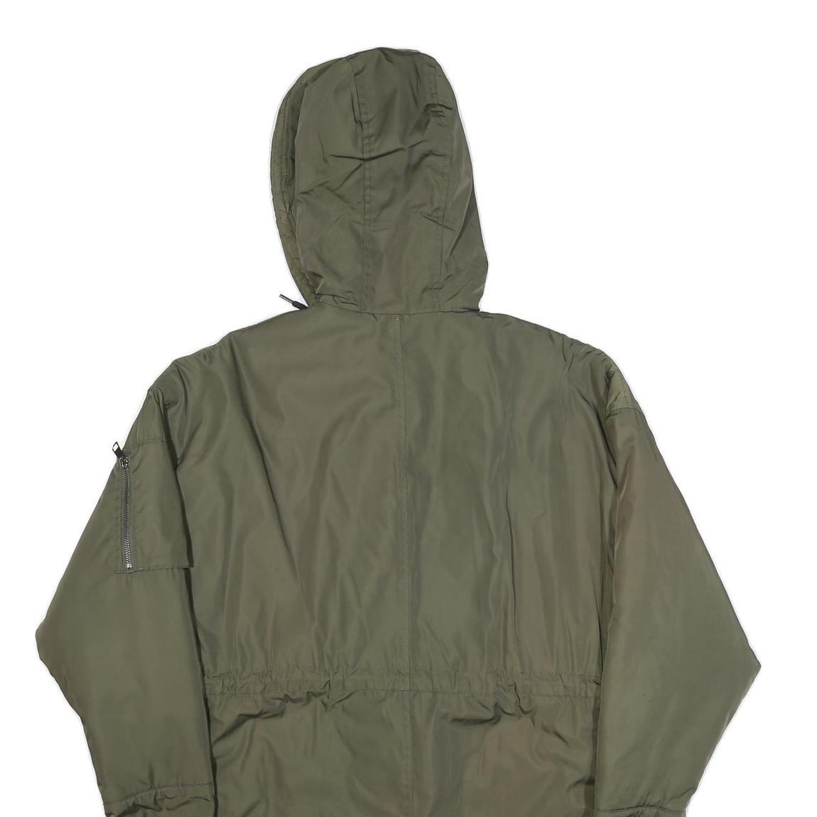 ZARA Womens Green Polyester Parka Jacket S Woven Zip Hooded Casual