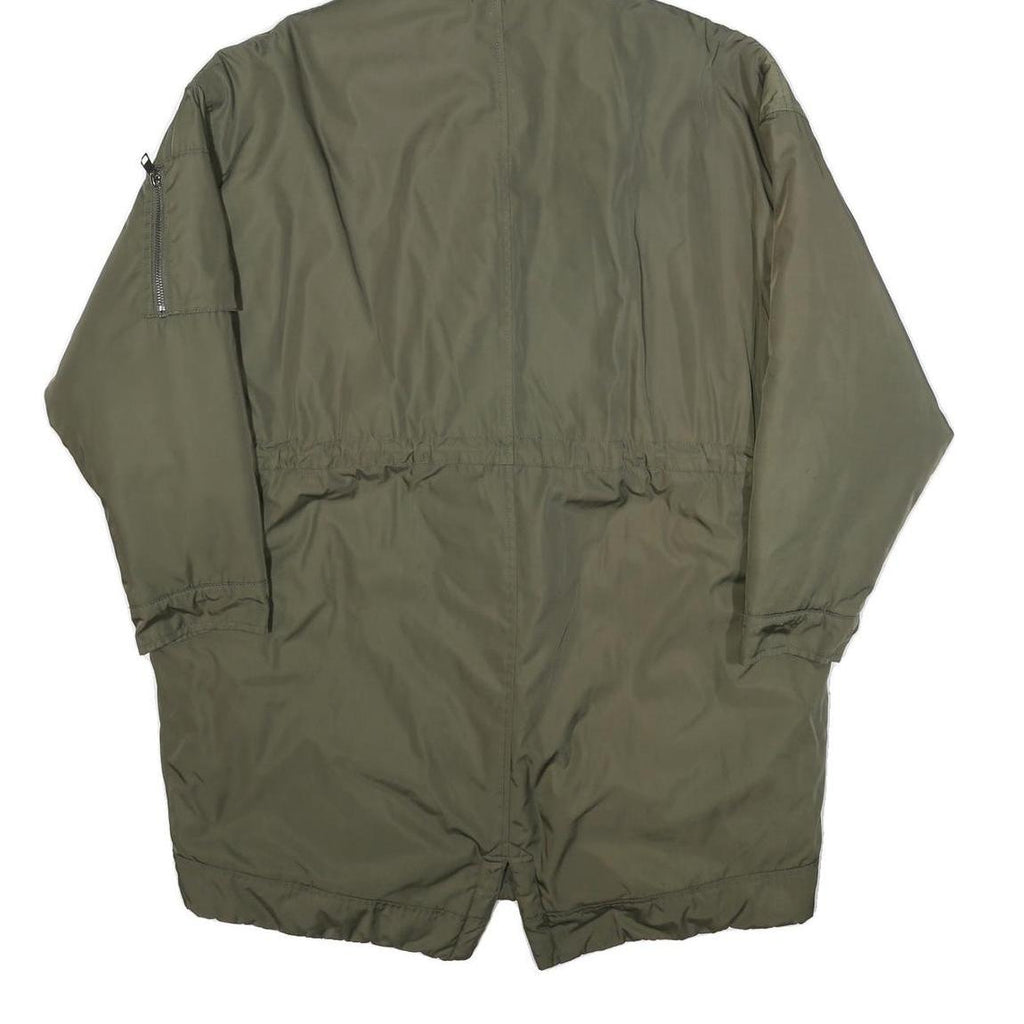 ZARA Womens Green Polyester Parka Jacket S Woven Zip Hooded Casual