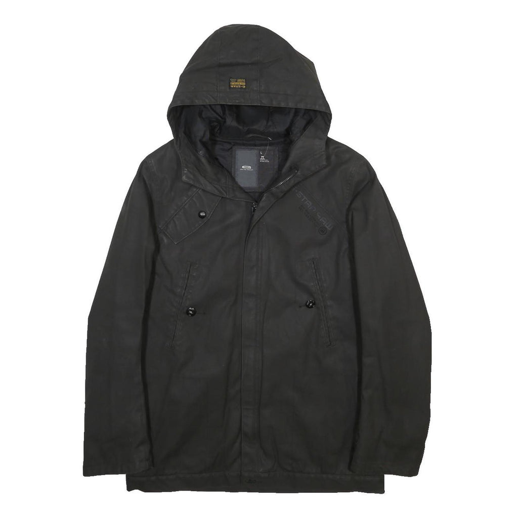 G-STAR Mens Black Zip Hooded Cotton Jacket L Casual Outerwear