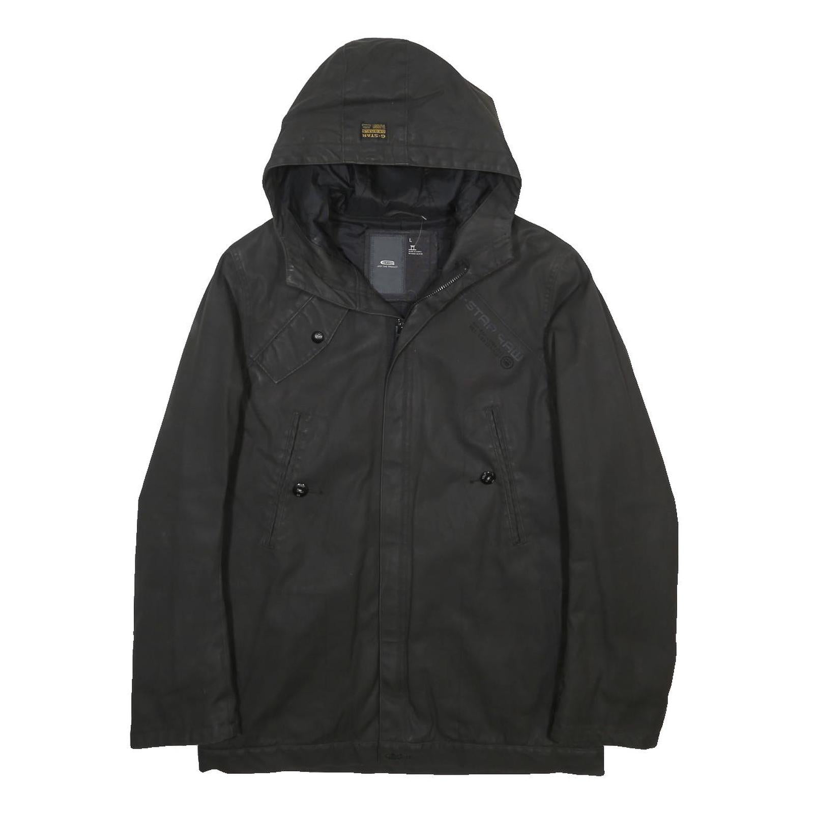 G-STAR Mens Black Zip Hooded Cotton Jacket L Casual Outerwear