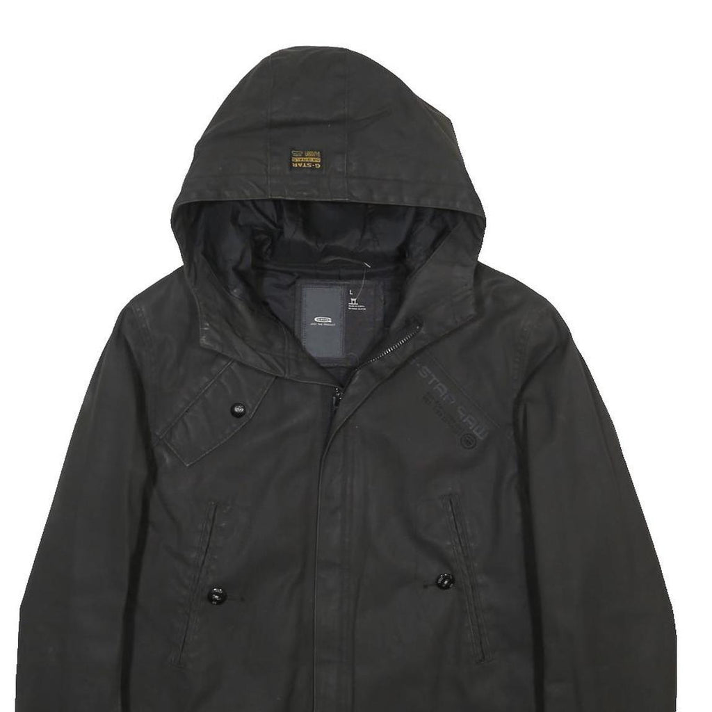 G-STAR Mens Black Zip Hooded Cotton Jacket L Casual Outerwear