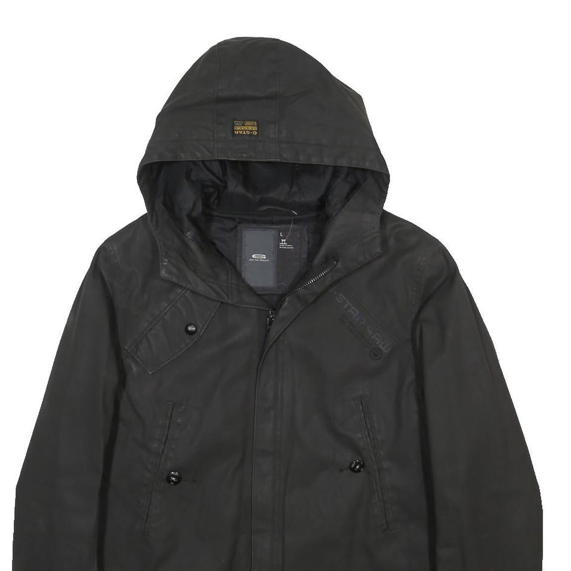 G-STAR Mens Black Zip Hooded Cotton Jacket L Casual Outerwear