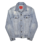 GUESS Womens Blue Denim Jacket M Cotton Distressed Casual Button Closure