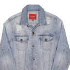 GUESS Womens Blue Denim Jacket M Cotton Distressed Casual Button Closure