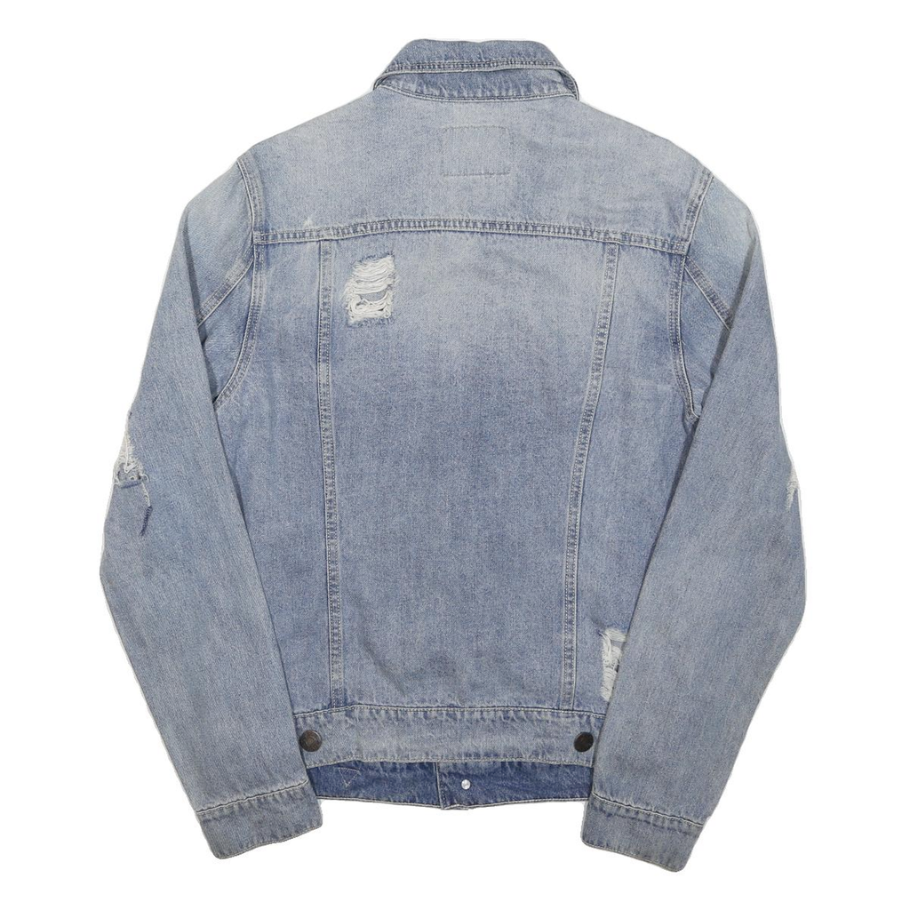 GUESS Womens Blue Denim Jacket M Cotton Distressed Casual Button Closure