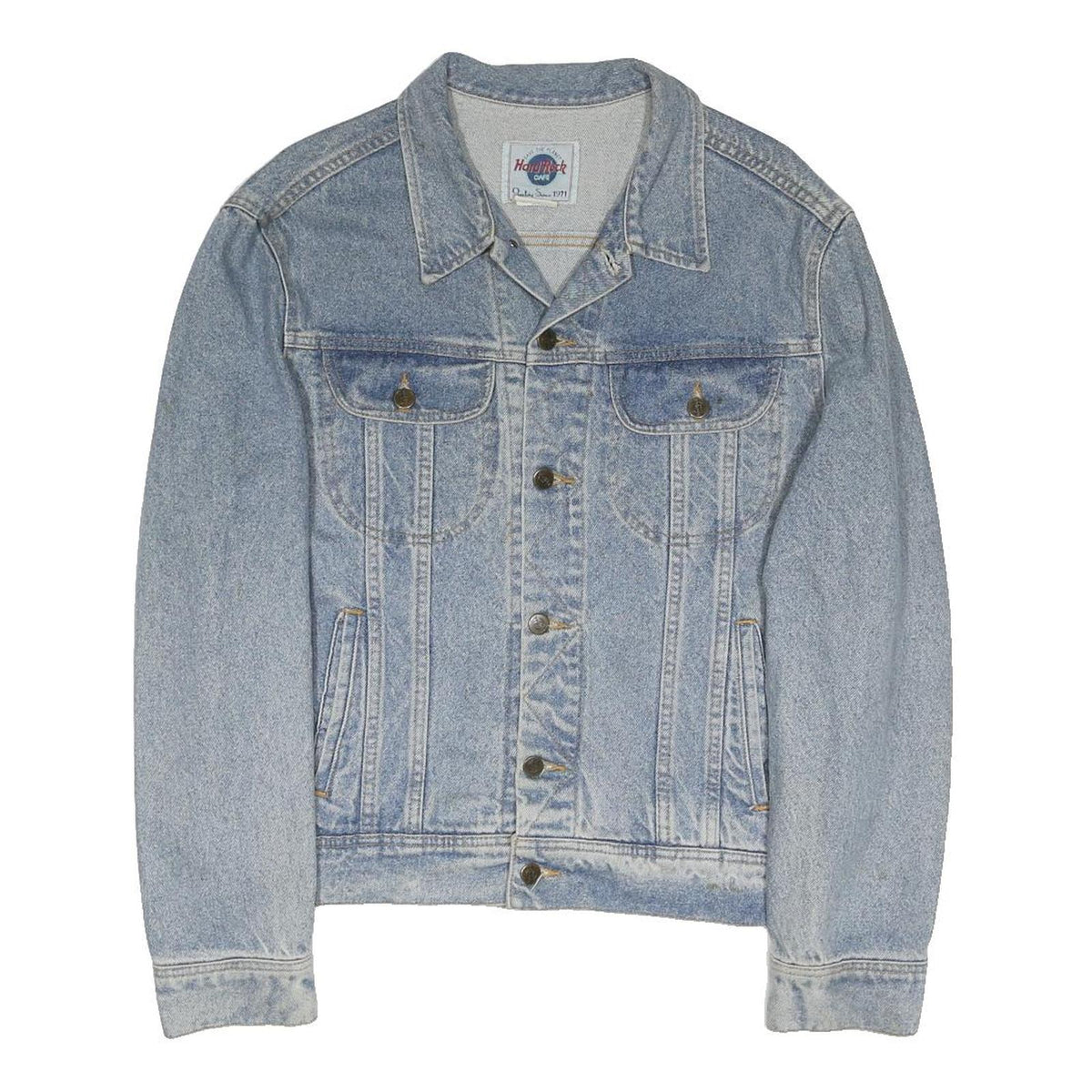 HARD ROCK CAFE Mens Blue Denim Button Jacket M Cotton Blend Embroidered Logo