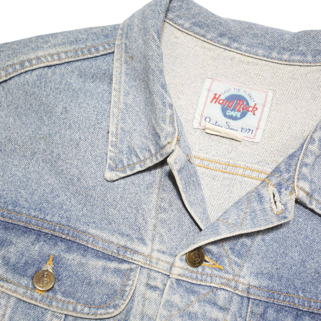 HARD ROCK CAFE Mens Blue Denim Button Jacket M Cotton Blend Embroidered Logo