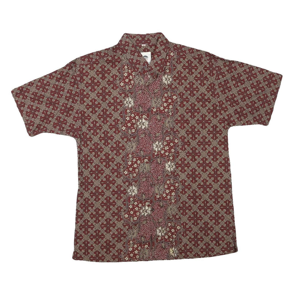 KERIS FASHION Mens Red Patterned Cotton Blend Shirt M Short Sleeve Casual