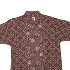 KERIS FASHION Mens Red Patterned Cotton Blend Shirt M Short Sleeve Casual