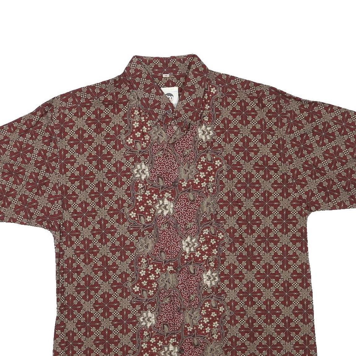 KERIS FASHION Mens Red Patterned Cotton Blend Shirt M Short Sleeve Casual