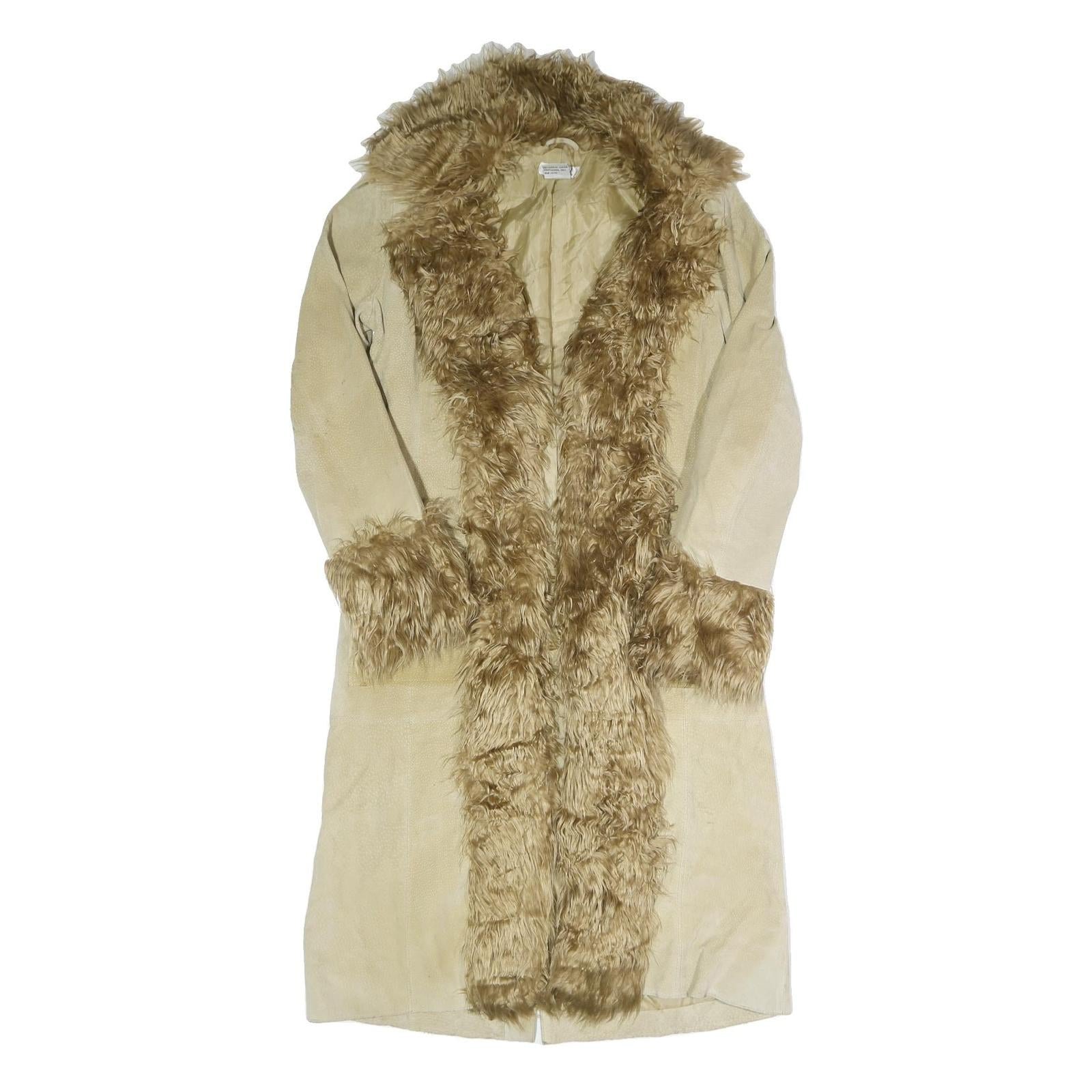 WET SEAL Womens Beige Leather Faux Fur Trimmed Longline Jacket M Classic