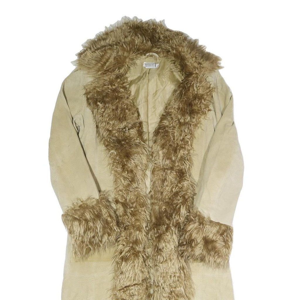 WET SEAL Womens Beige Leather Faux Fur Trimmed Longline Jacket M Classic