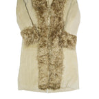 WET SEAL Womens Beige Leather Faux Fur Trimmed Longline Jacket M Classic