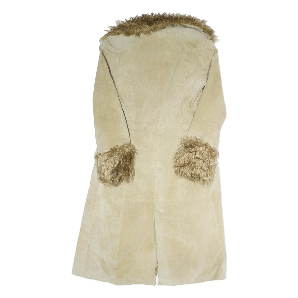 WET SEAL Womens Beige Leather Faux Fur Trimmed Longline Jacket M Classic
