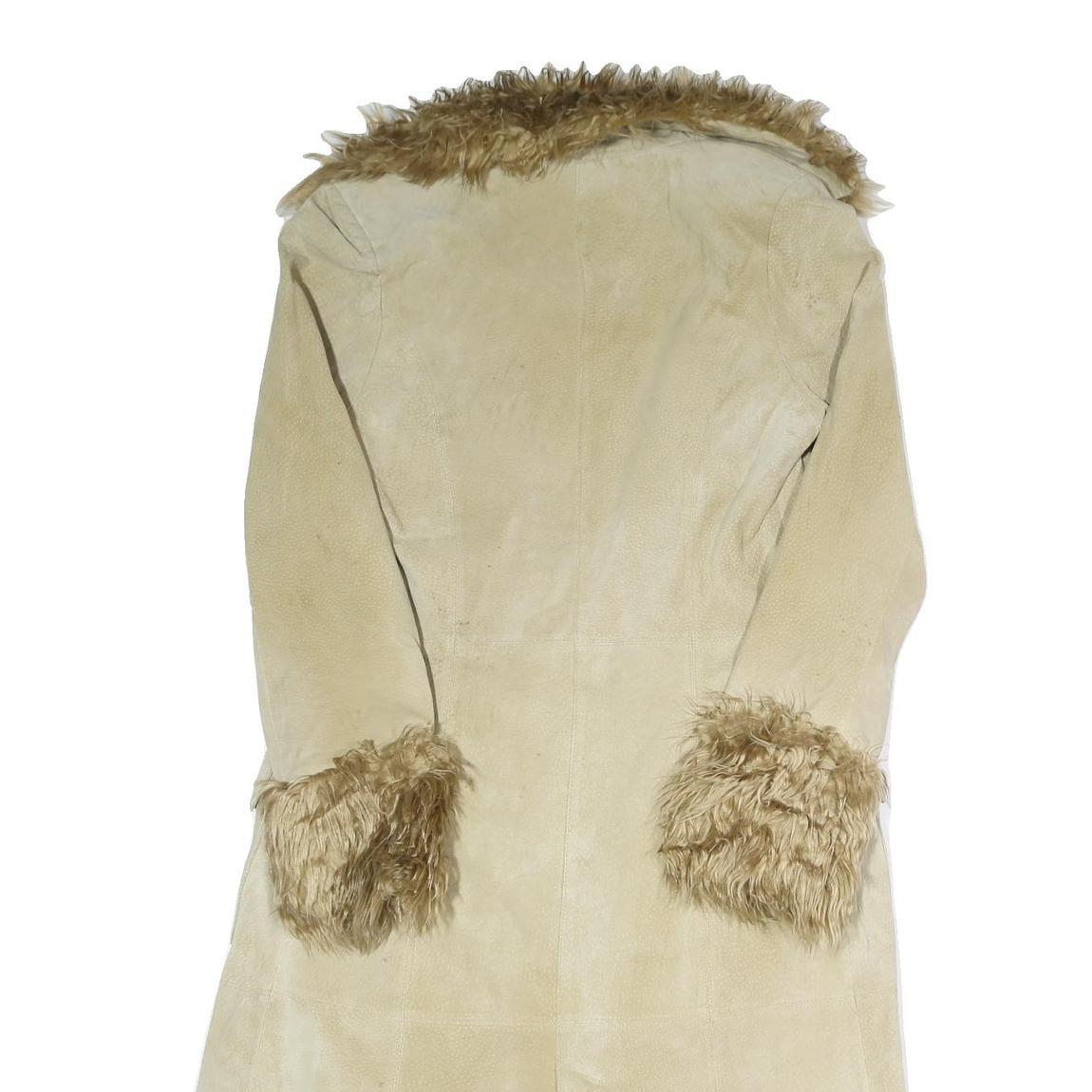 WET SEAL Womens Beige Leather Faux Fur Trimmed Longline Jacket M Classic