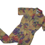 DESIGUAL Womens Yellow Multi Leaf Print Playsuit XL Button Front Casual Wear