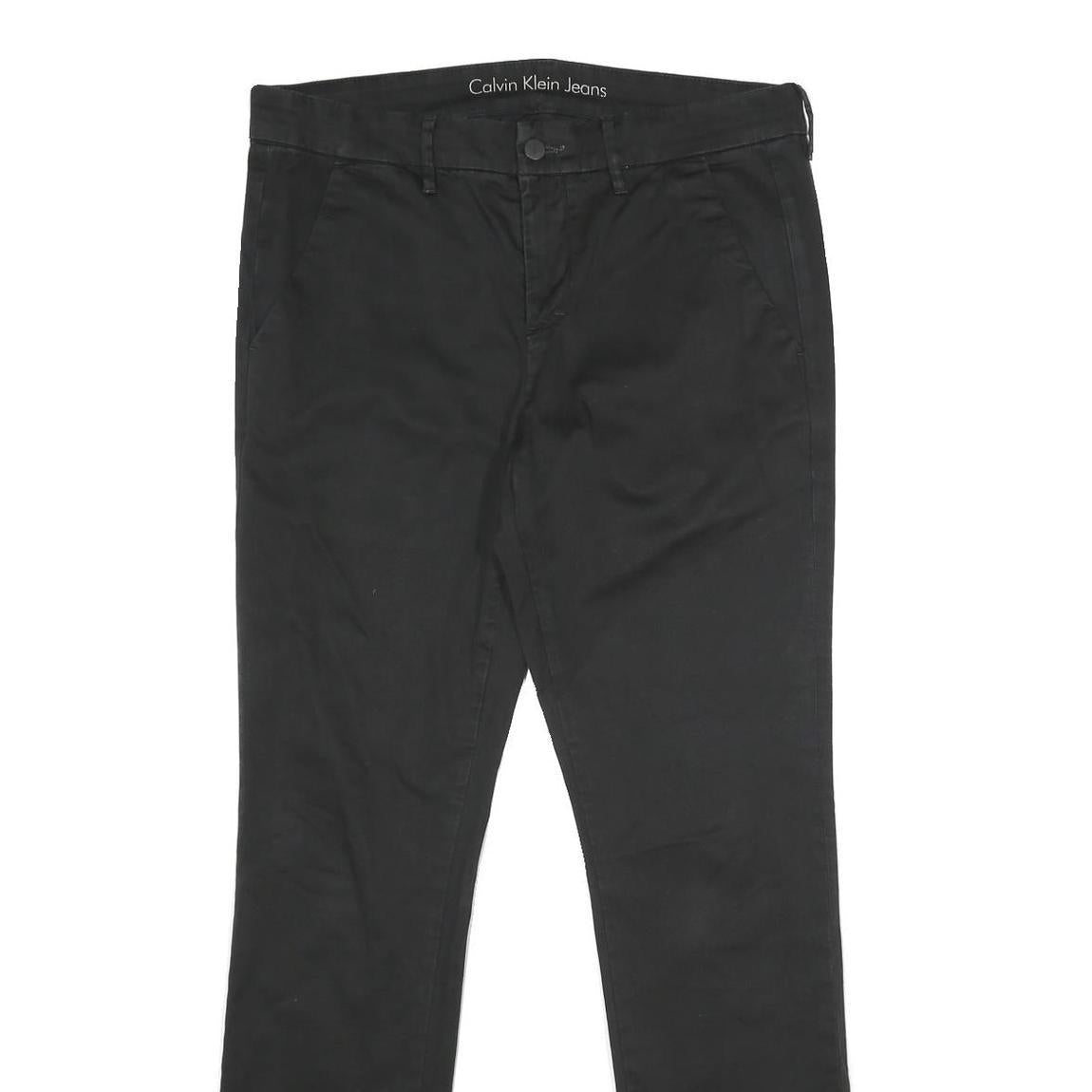 CALVIN KLEIN JEANS Mens Regular Fit Black Cotton Blend Trousers W32 L34 Classic