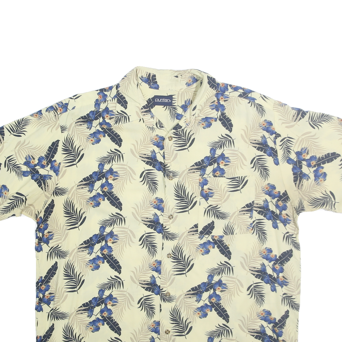 PURITAN Mens Cream & Blue Floral Rayon Shirt XL Summer Casual Tropical