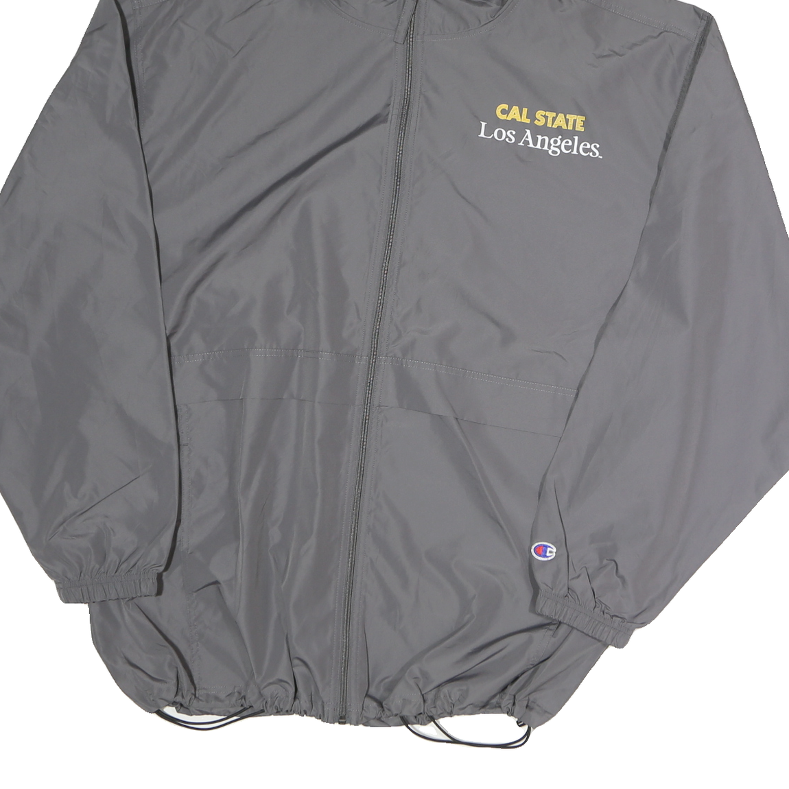 CHAMPION Mens Grey Zip Hooded Jacket 2XL Polyester Cal State Los Angeles Golden