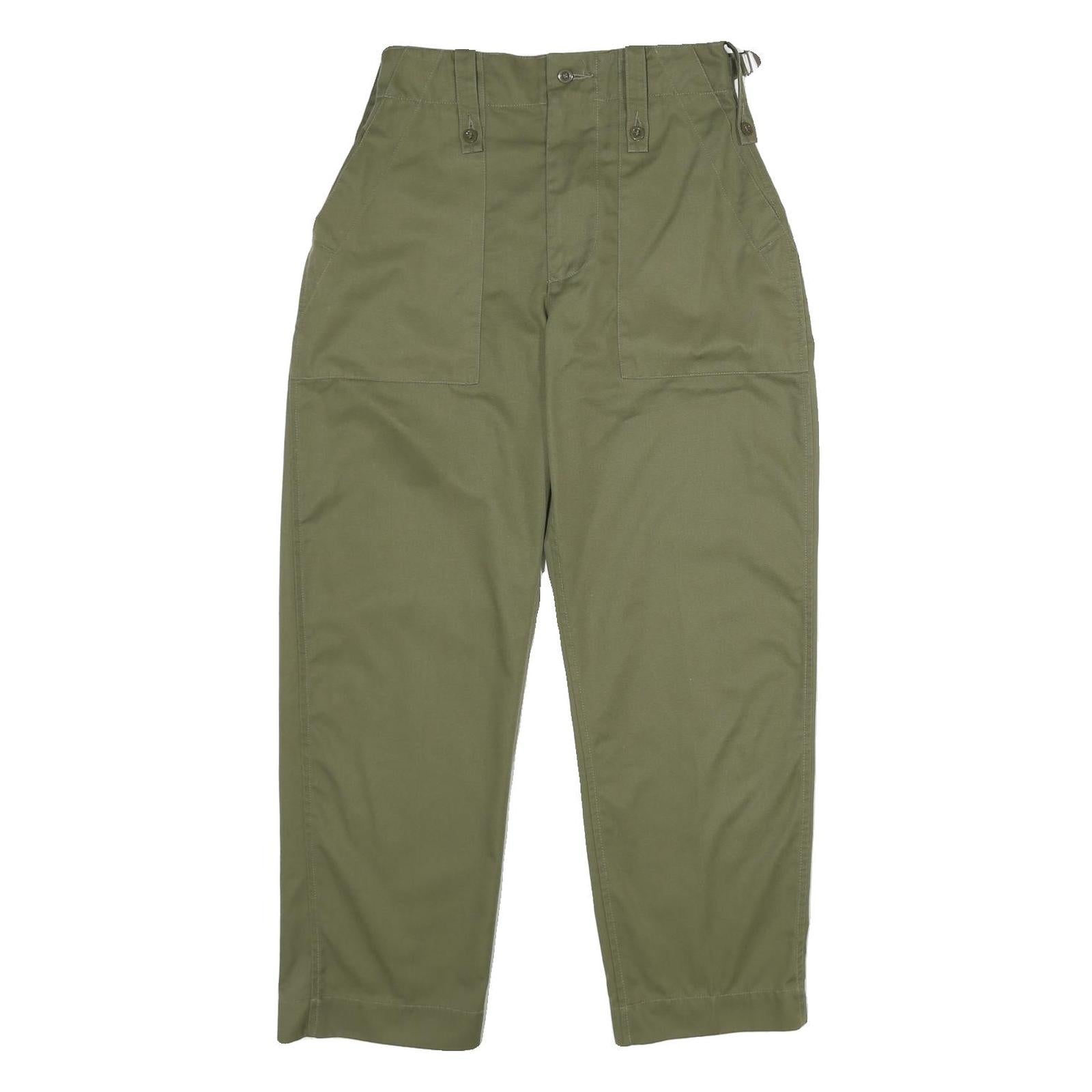 Womens Cotton Blend Green Regular Fit Straight Trousers W26 L30 Casual Utility