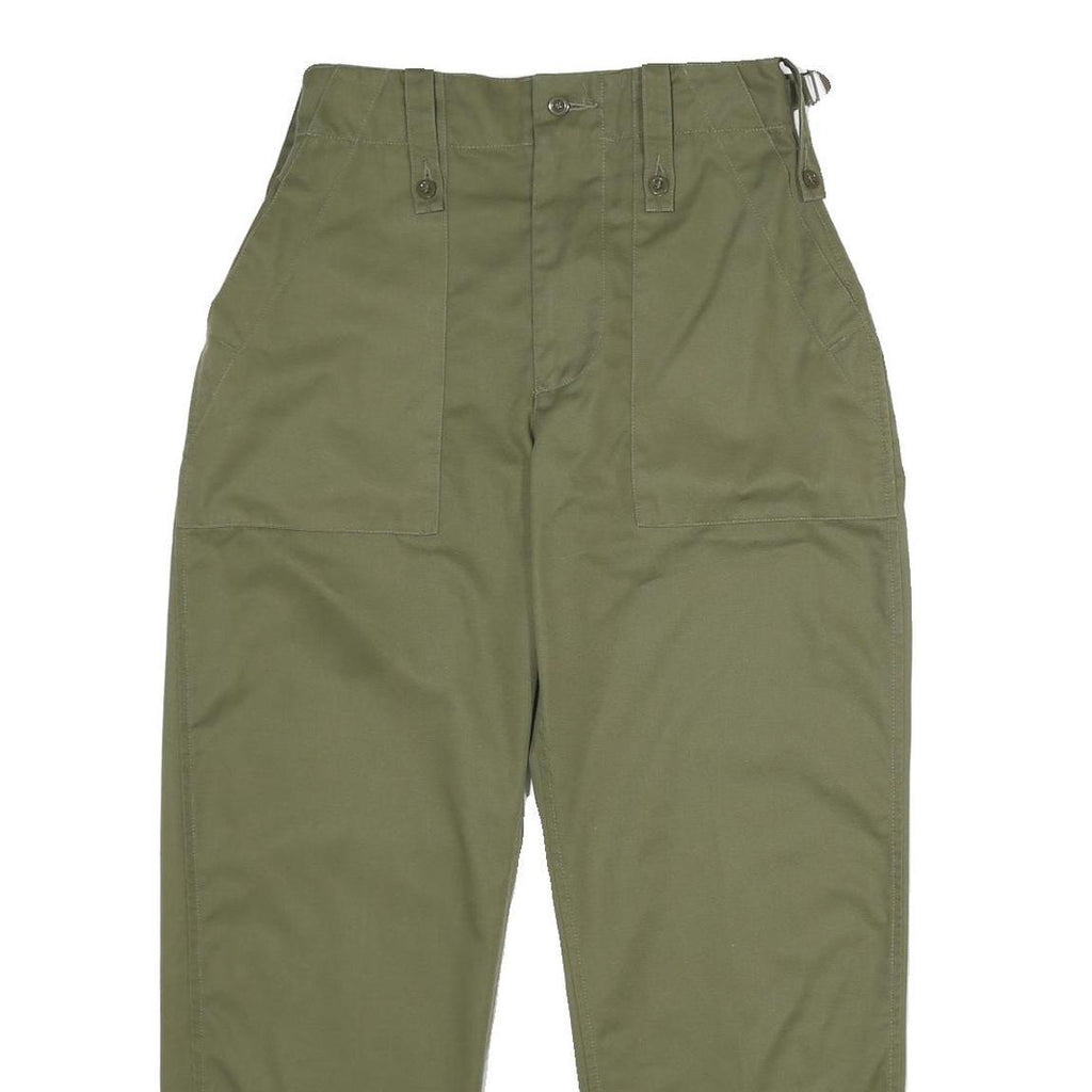 Womens Cotton Blend Green Regular Fit Straight Trousers W26 L30 Casual Utility