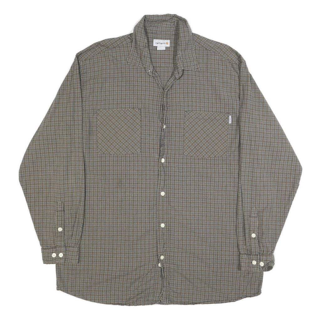 CARHARTT Mens Green & Brown Check Shirt XL Button Front Long Sleeve Casual