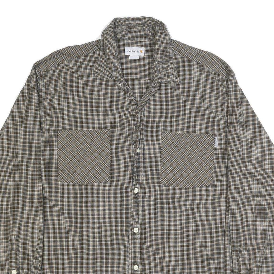 CARHARTT Mens Green & Brown Check Shirt XL Button Front Long Sleeve Casual