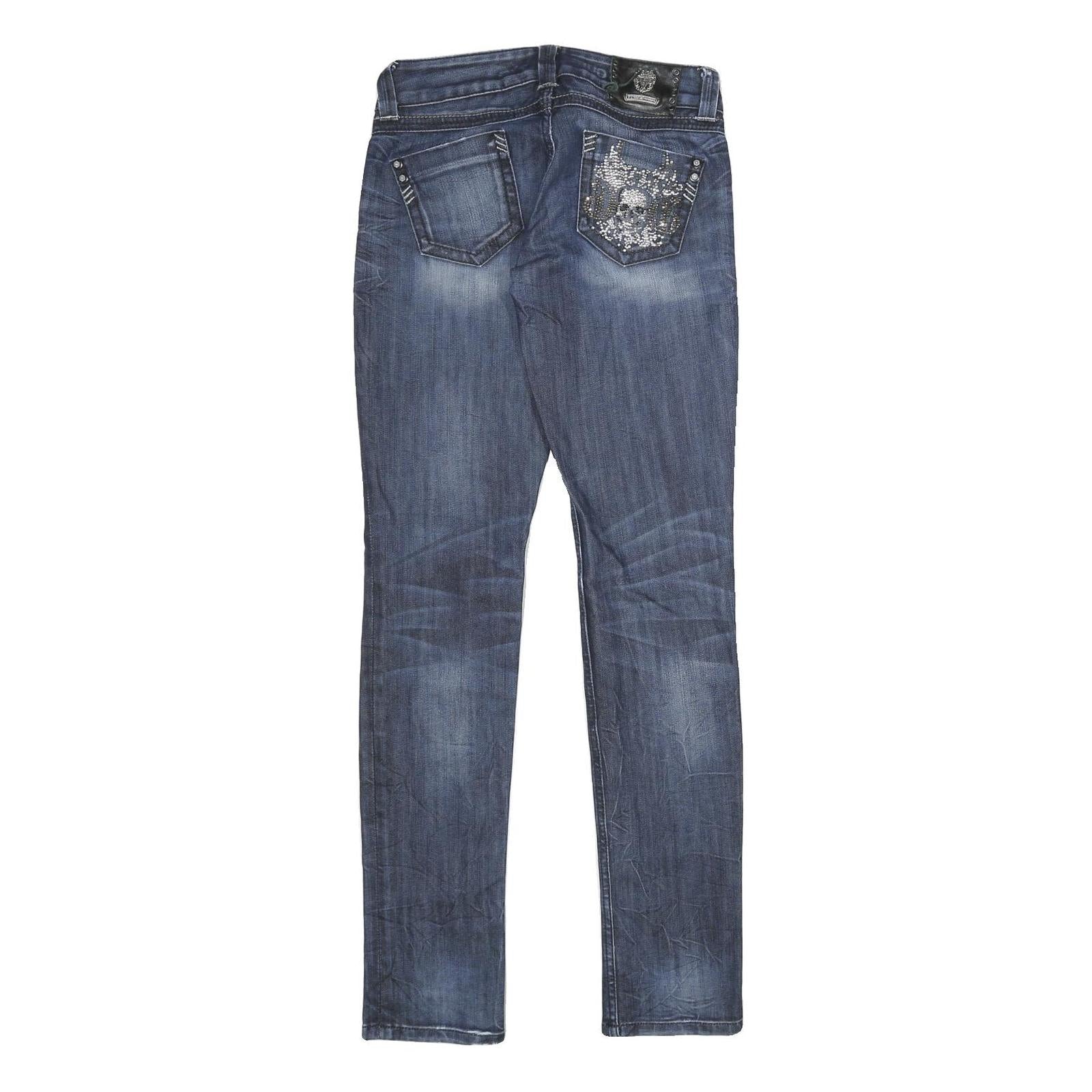 GUESS Womens Jeans Blue Slim Skinny Denim Medium W24 L32 Crystal Skull Back