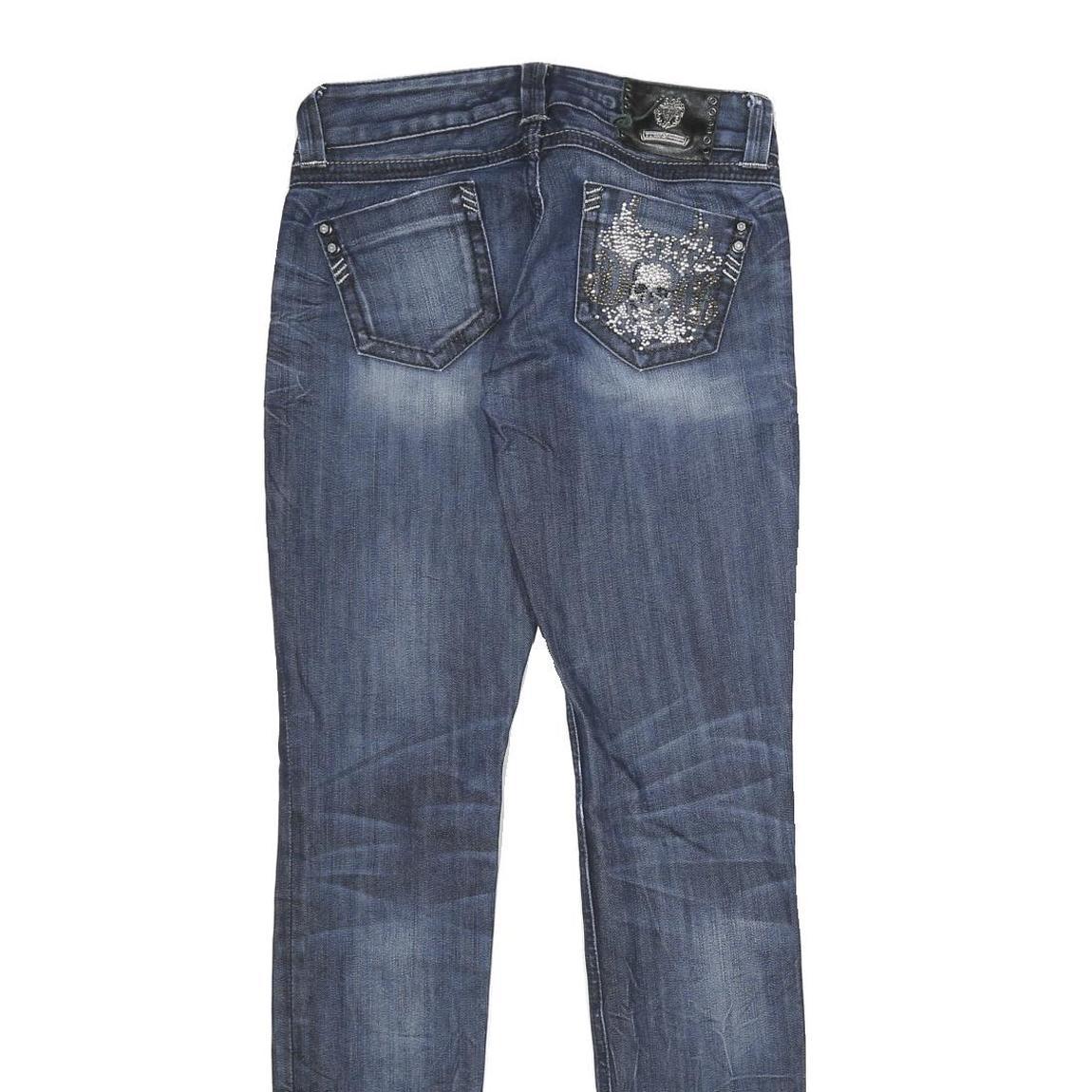 GUESS Womens Jeans Blue Slim Skinny Denim Medium W24 L32 Crystal Skull Back