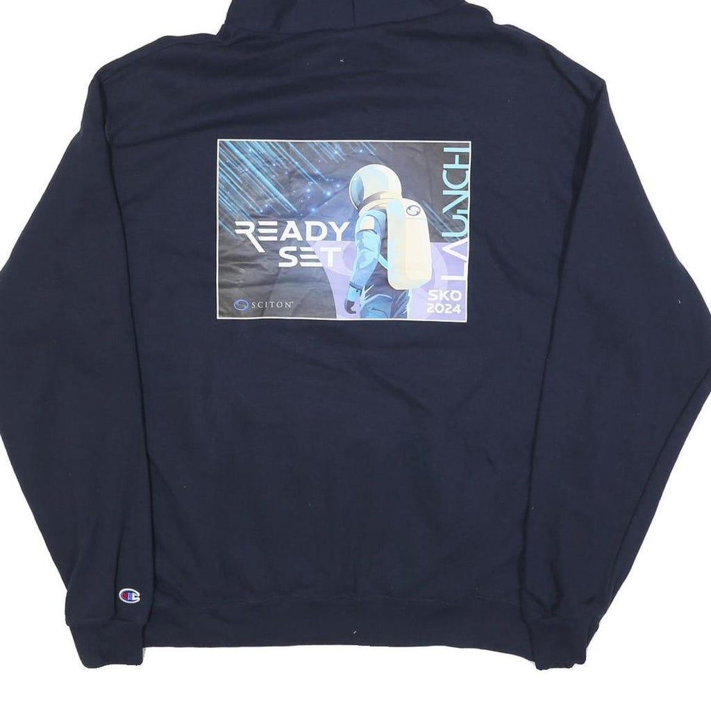 CHAMPION Mens Navy Blue Sciton Hoodie XL Ready Set Launch Graphic