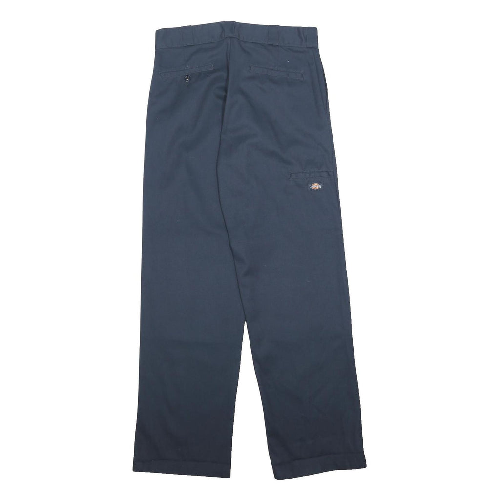 DICKIES Mens Cotton Blend Navy Blue Loose Straight Leg Trousers W32 L34 Workwear