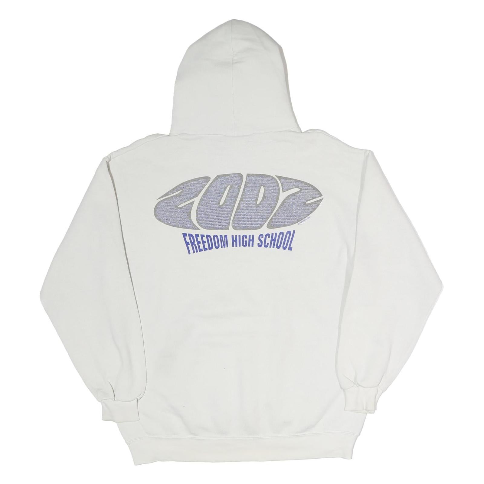 LEE Mens White Freedom High School Hoodie L Cotton Pullover 2007 Print