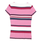 TOMMY HILFIGER Womens Pink & Red Striped T-Shirt M Short Sleeve V-Neck Cotton