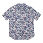 NAUTICA Mens Blue Floral Cotton Blend Shirt L Casual Summer Short Sleeve