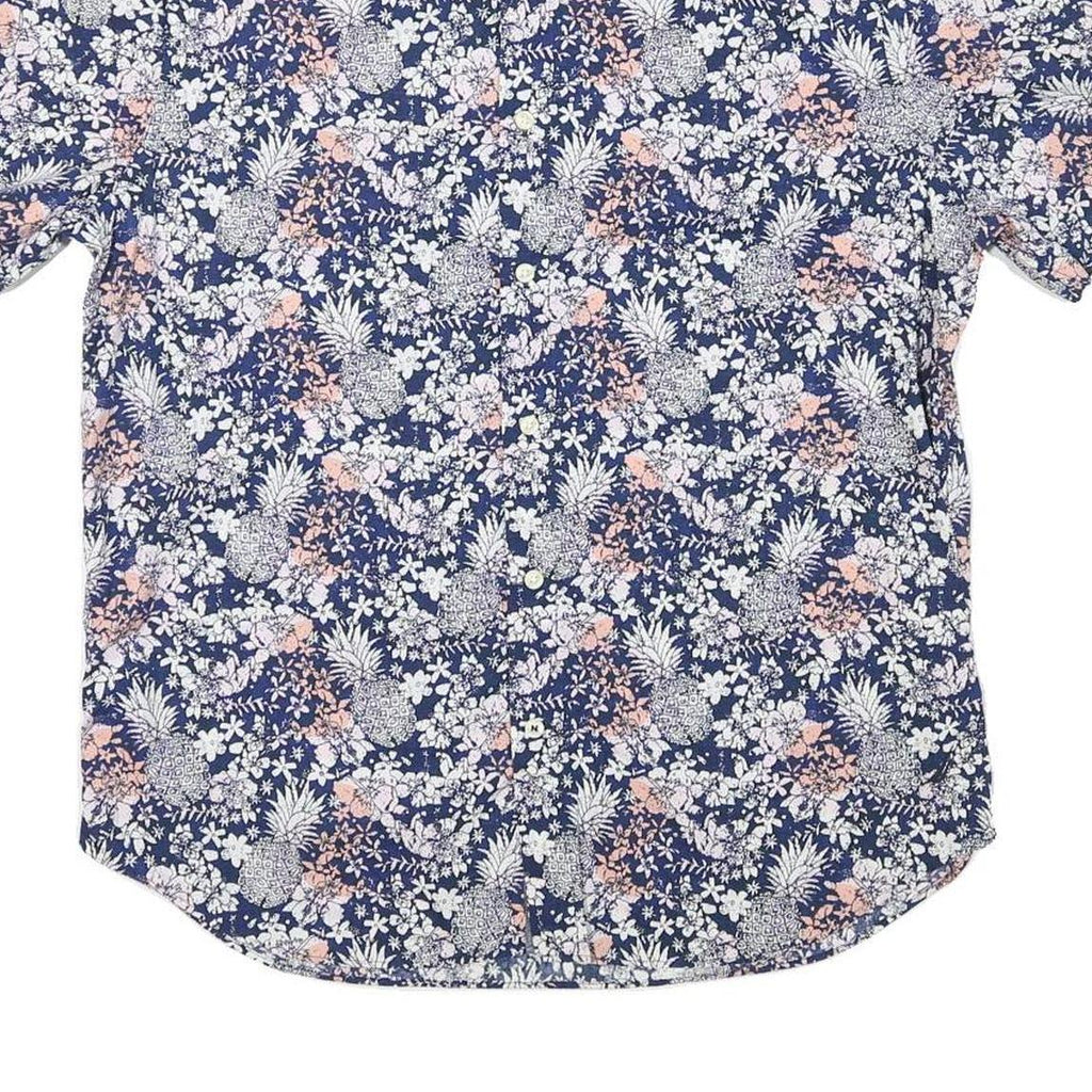 NAUTICA Mens Blue Floral Cotton Blend Shirt L Casual Summer Short Sleeve