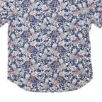 NAUTICA Mens Blue Floral Cotton Blend Shirt L Casual Summer Short Sleeve