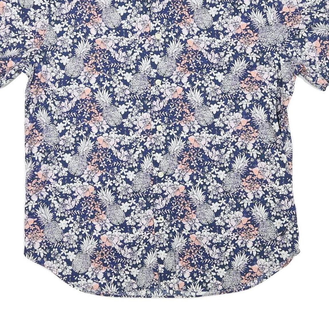 NAUTICA Mens Blue Floral Cotton Blend Shirt L Casual Summer Short Sleeve