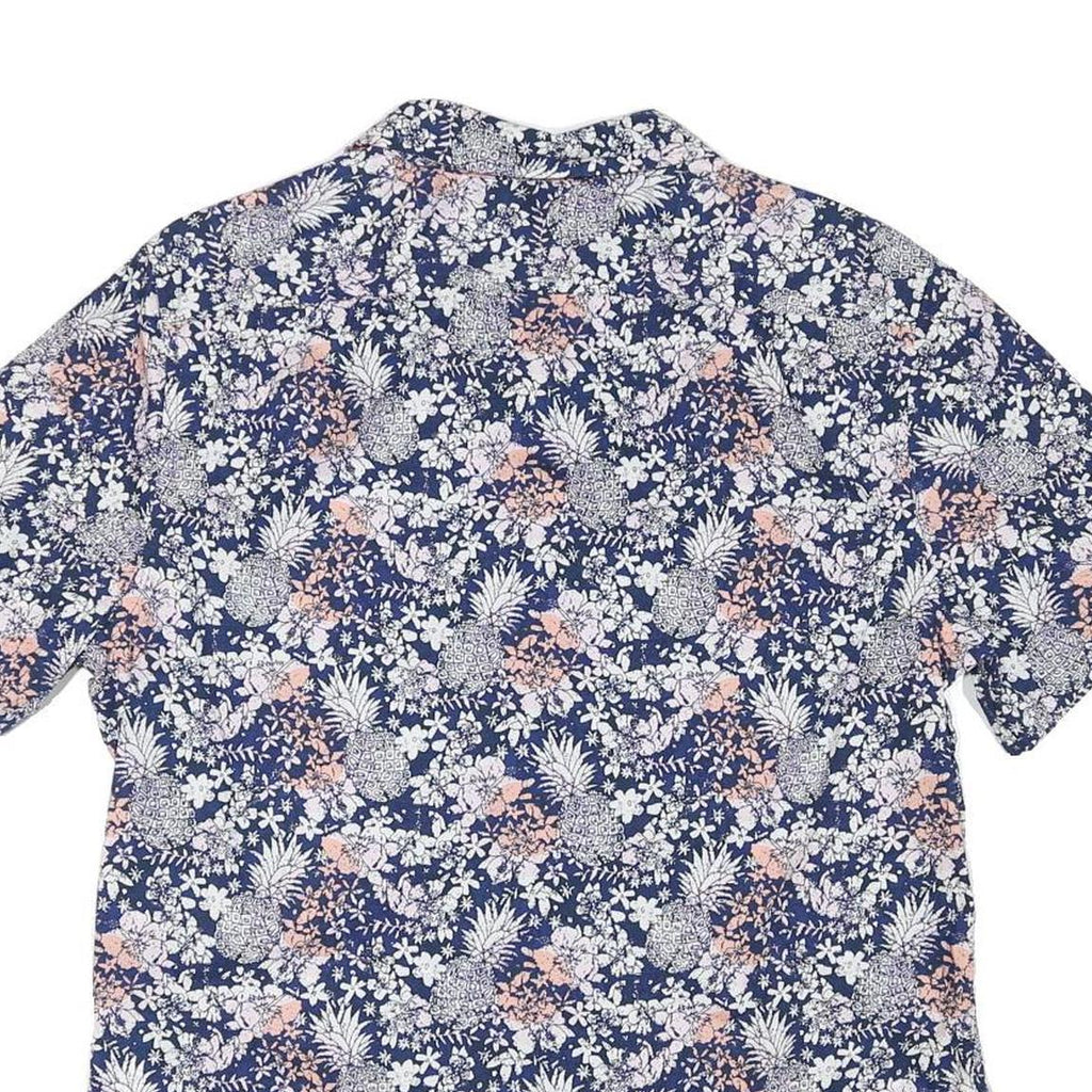 NAUTICA Mens Blue Floral Cotton Blend Shirt L Casual Summer Short Sleeve