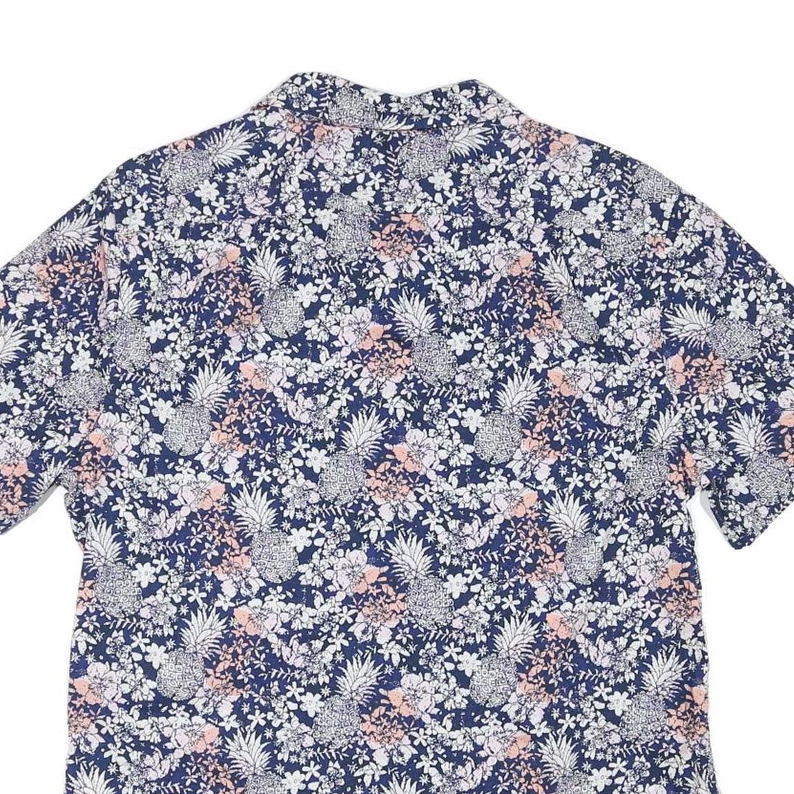 NAUTICA Mens Blue Floral Cotton Blend Shirt L Casual Summer Short Sleeve