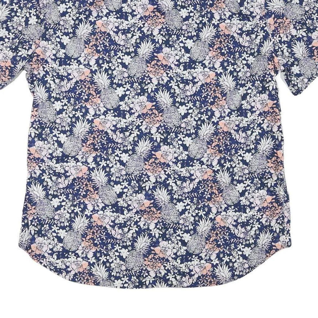 NAUTICA Mens Blue Floral Cotton Blend Shirt L Casual Summer Short Sleeve