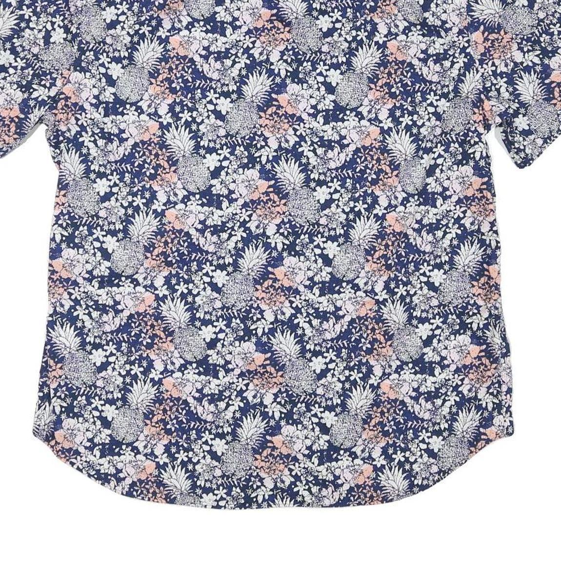NAUTICA Mens Blue Floral Cotton Blend Shirt L Casual Summer Short Sleeve