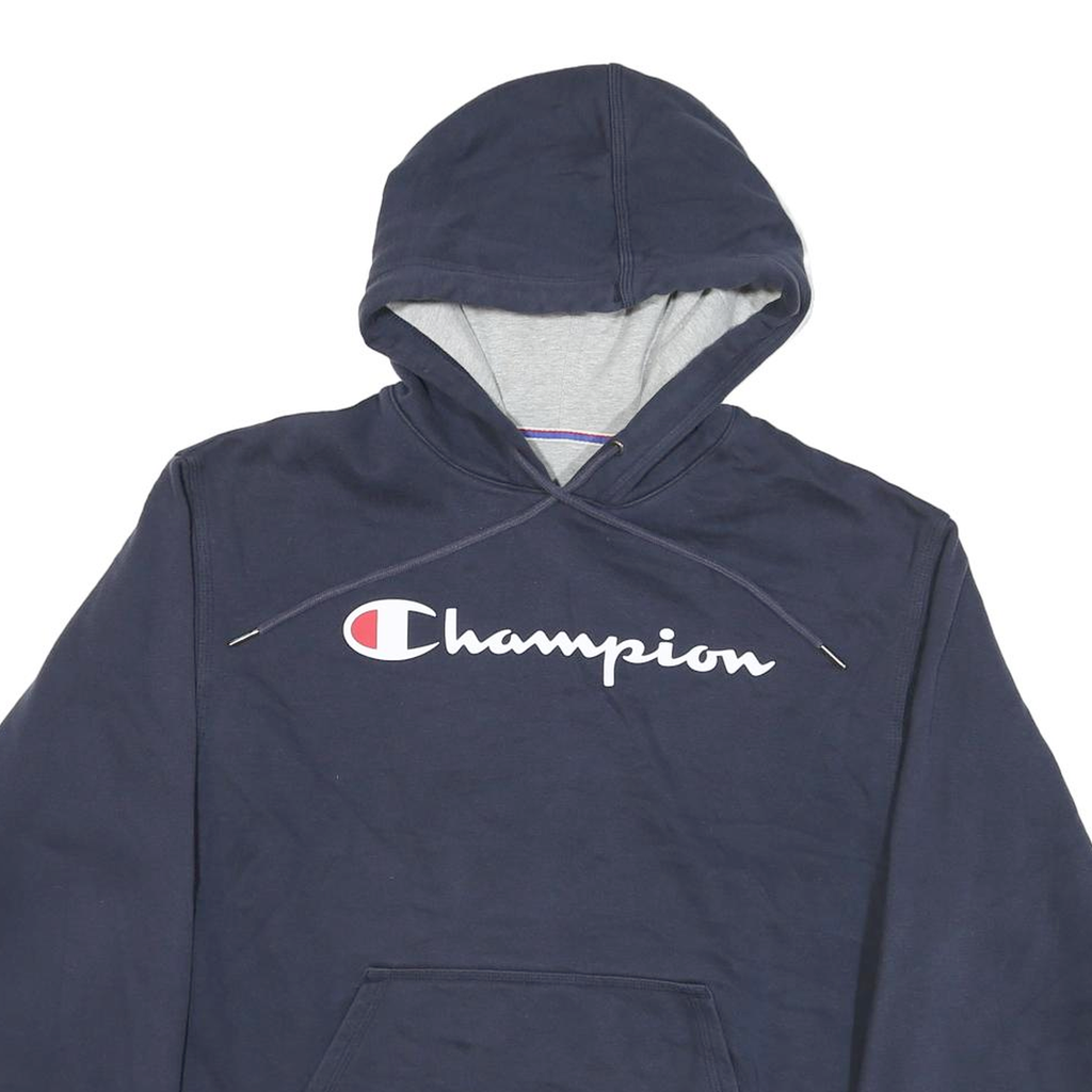 CHAMPION Mens Navy Blue Hoodie M Cotton Blend Pullover Sweatshirt