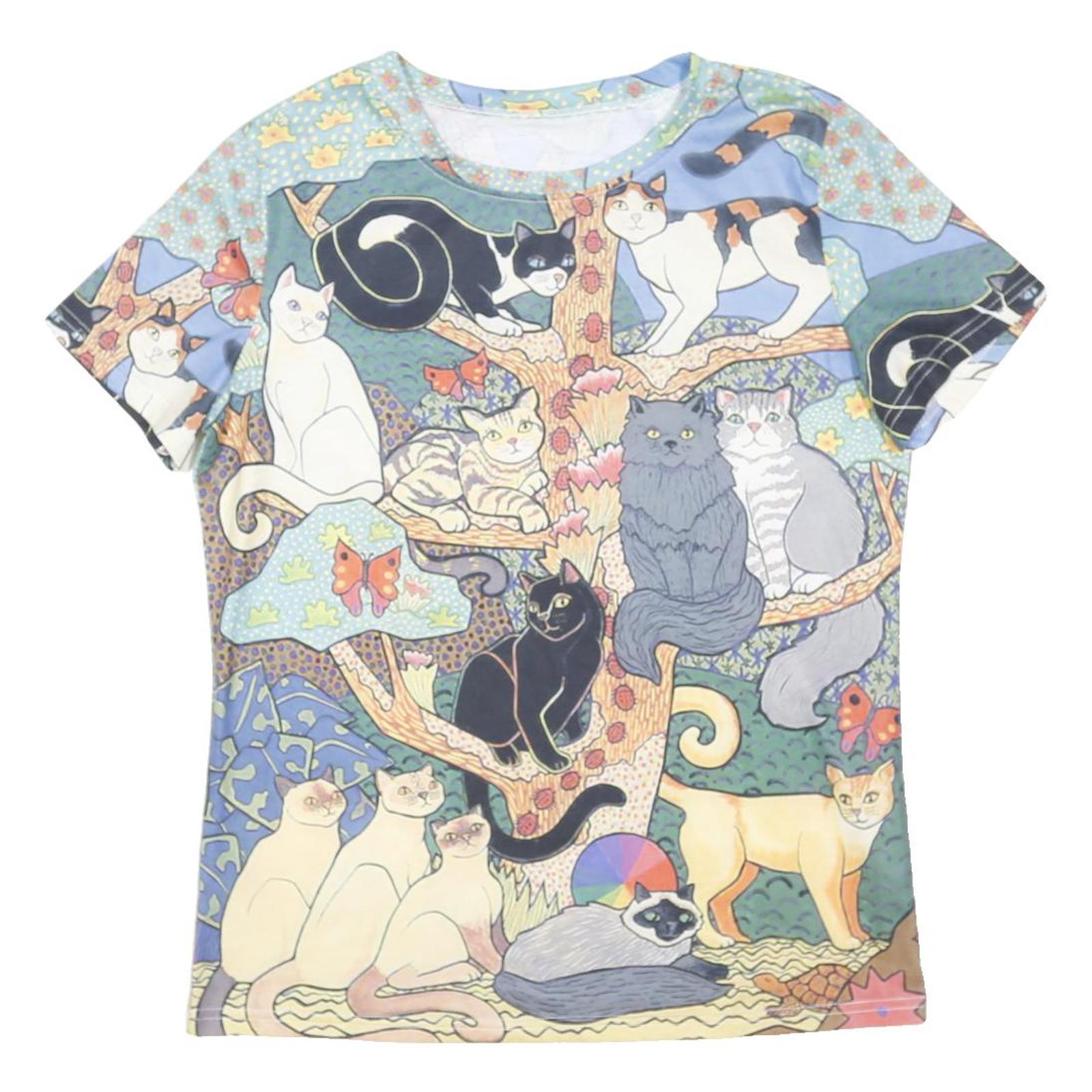EMERY ROSE Womens Multi Colour Cat Print Modern T-Shirt M Short Sleeve Crew Neck
