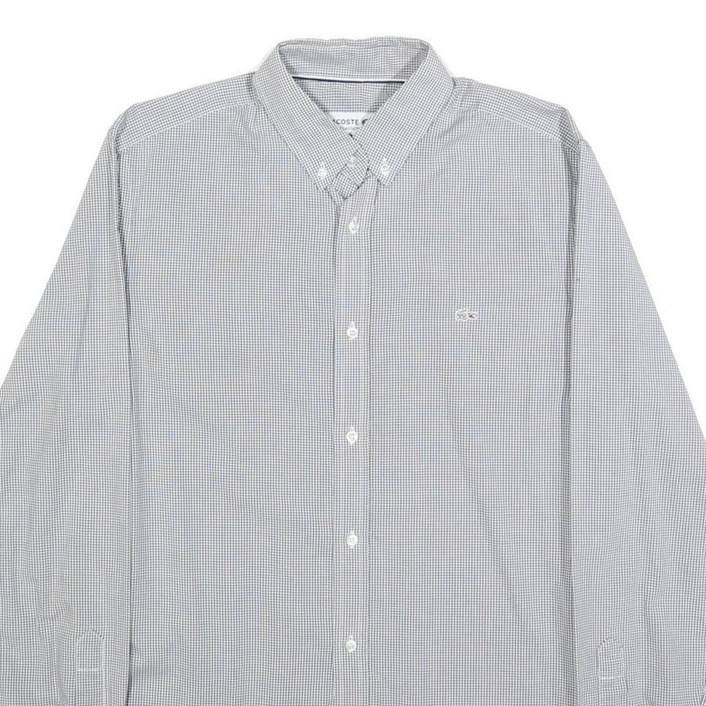 LACOSTE Mens Grey & White Check Shirt S Button-Down Collar Long Sleeve Casual