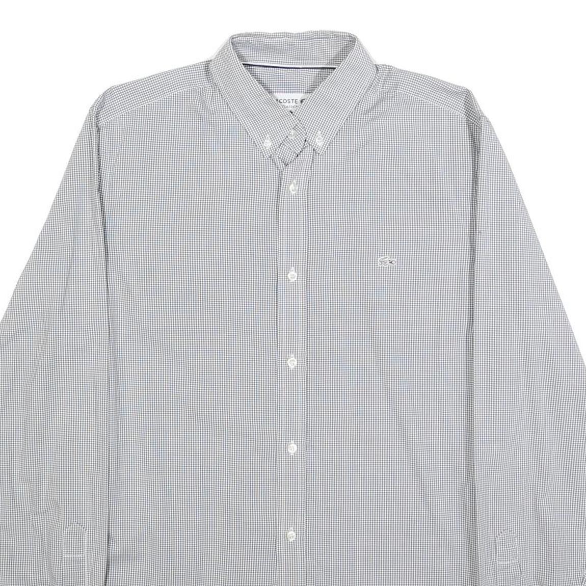 LACOSTE Mens Grey & White Check Shirt S Button-Down Collar Long Sleeve Casual