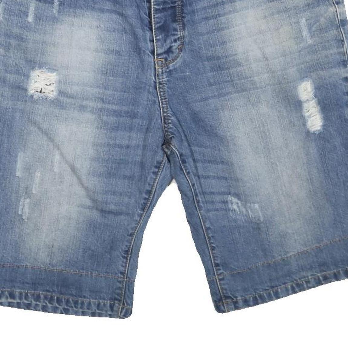 KOROSHI DENIM Mens Shorts Blue XL W38 Distressed Casual Cotton Blend Relaxed Fit