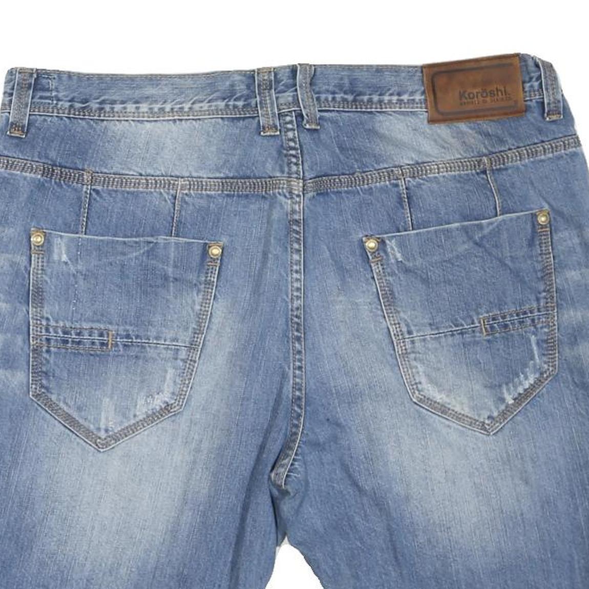 KOROSHI DENIM Mens Shorts Blue XL W38 Distressed Casual Cotton Blend Relaxed Fit