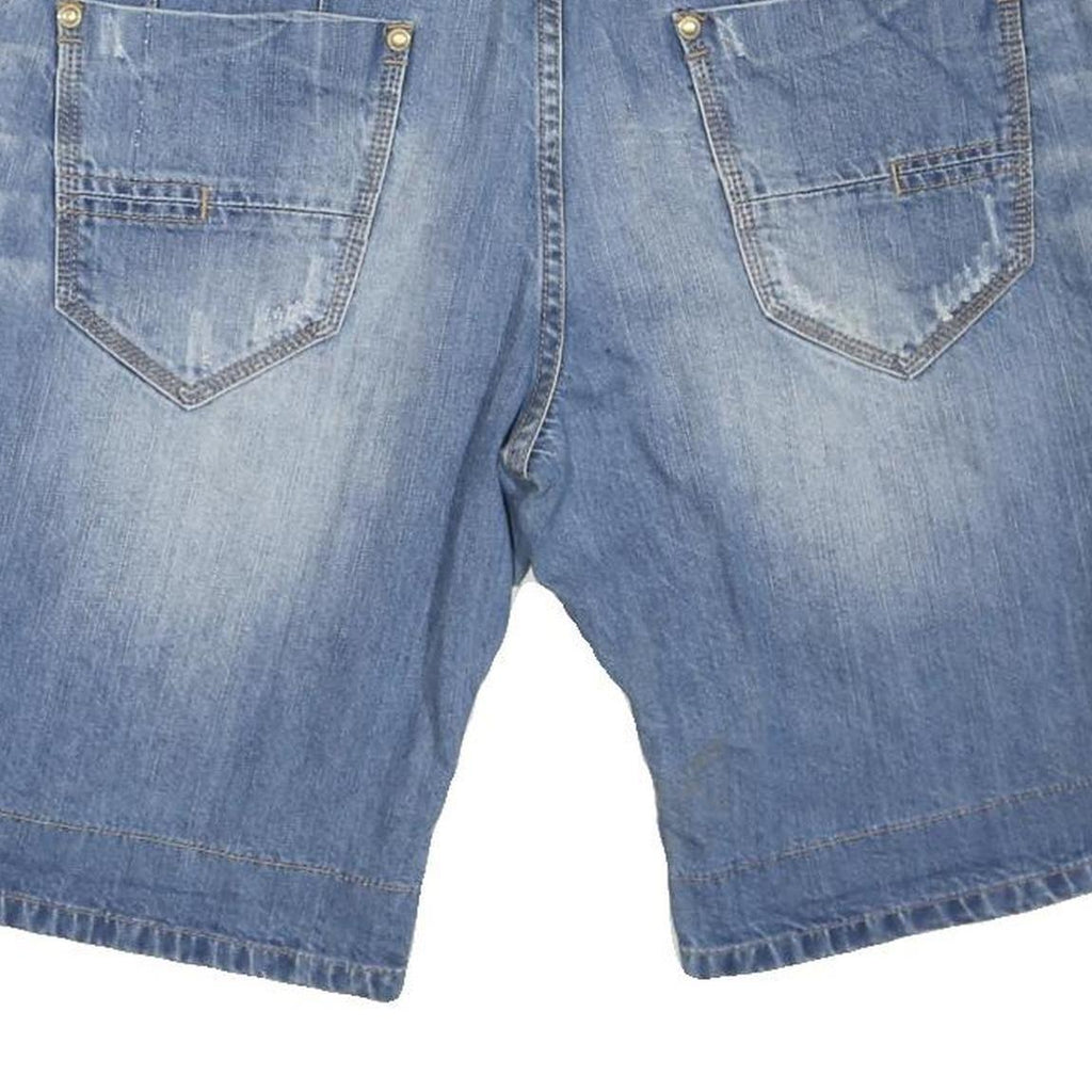 KOROSHI DENIM Mens Shorts Blue XL W38 Distressed Casual Cotton Blend Relaxed Fit
